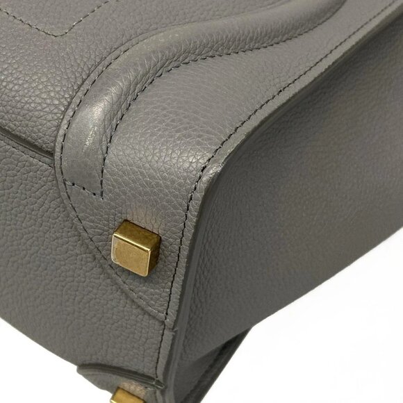 Auth CELINE Luggage Micro Shopper - Gray Leather Handbag - Picture 6 of 15